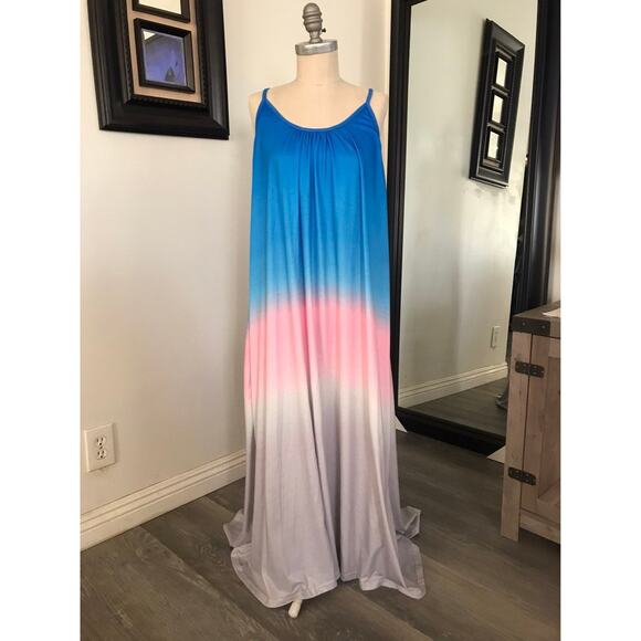 Ombre Pink Blue Women's Sleeveless Maxi Sundress Large - Picture 2 of 6